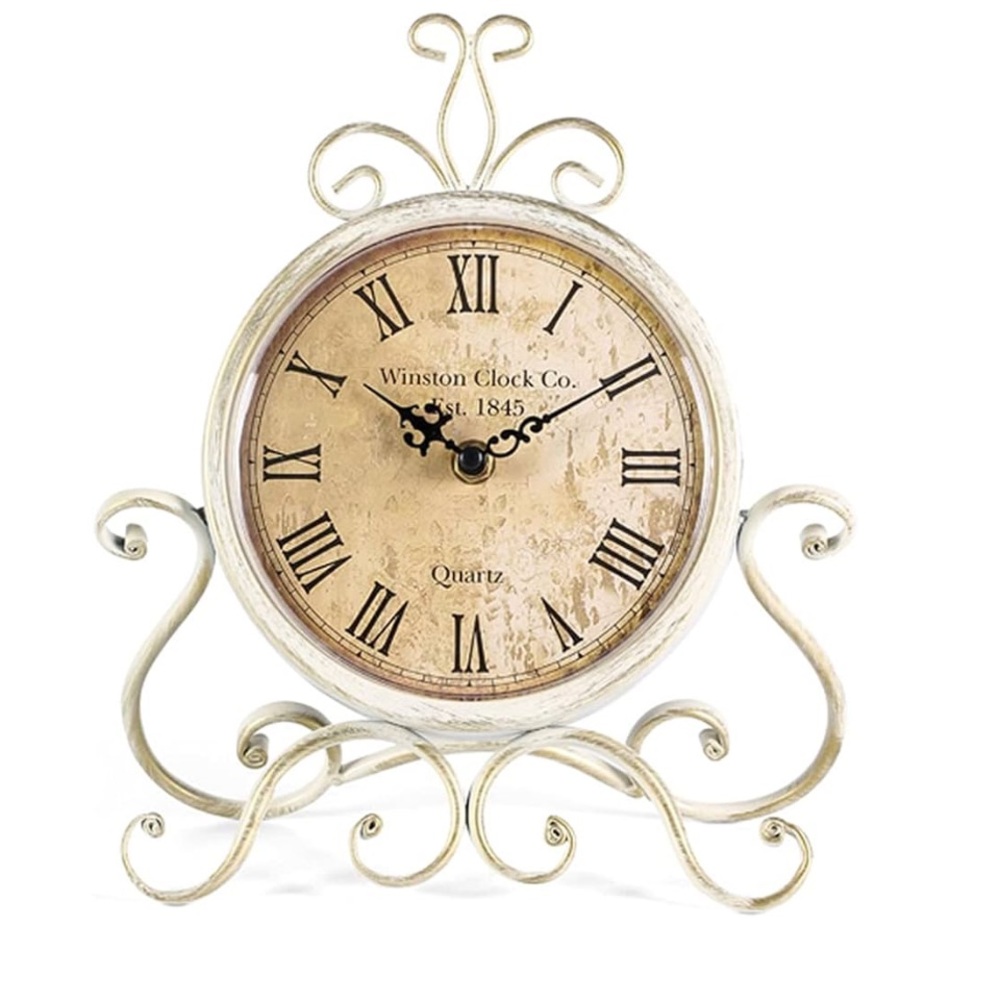 Vintage Style Table Shelf Clock Farmhouse Battery Operated Roman Numerals Cream